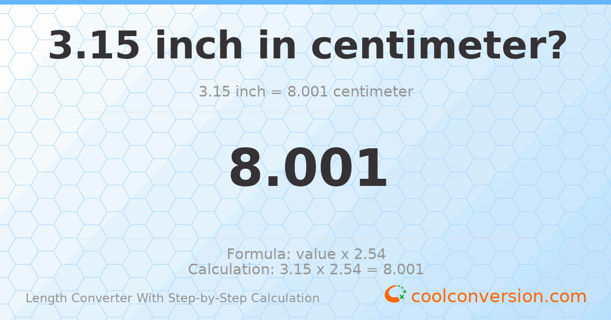 3.15 inches = 8.001 centimeters