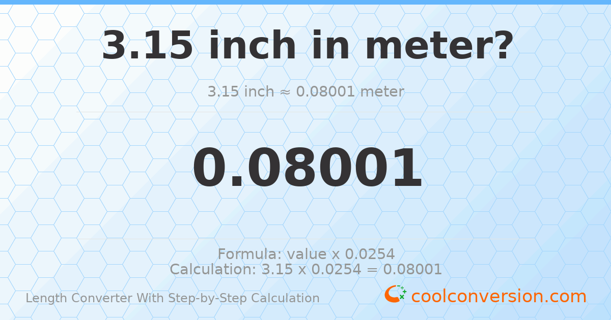 3.15 inches = 0.08001 meters