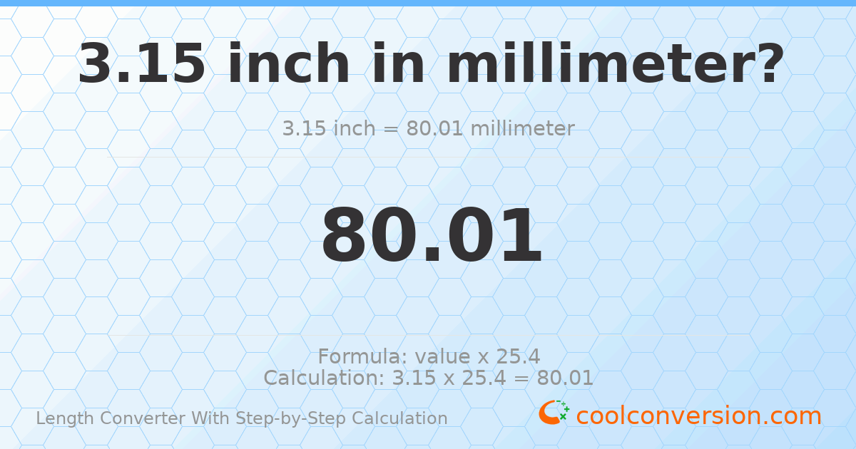 3.15 inches = 80.01 millimeters