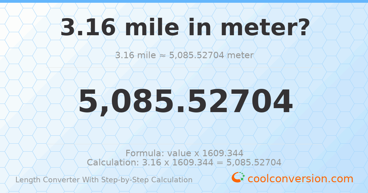 3.16 miles = 5085.53 meters