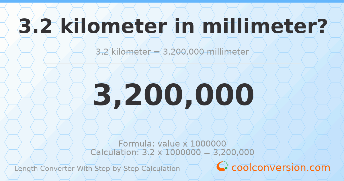 3.2 kilometers = 3200000 millimeters