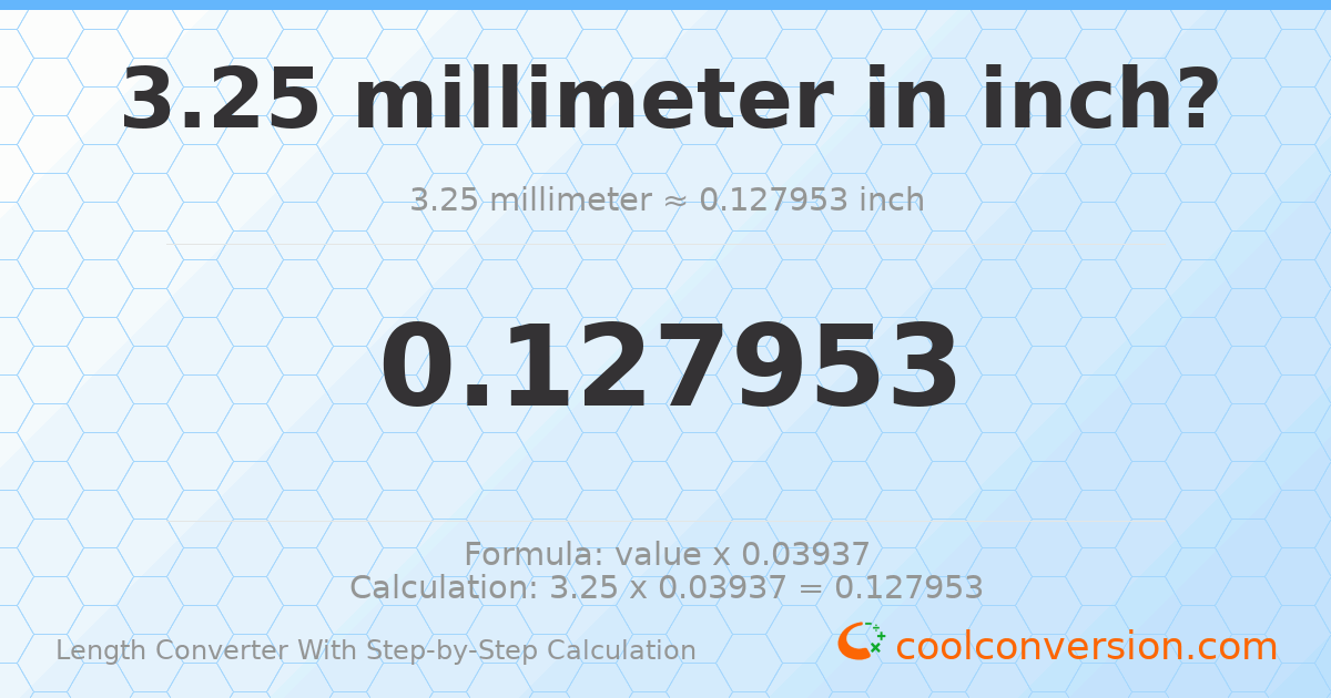 3.25 millimeters = 0.127953 inches