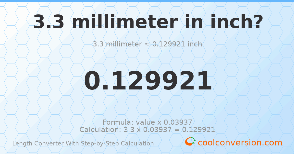 3.3 millimeters = 0.129921 inches