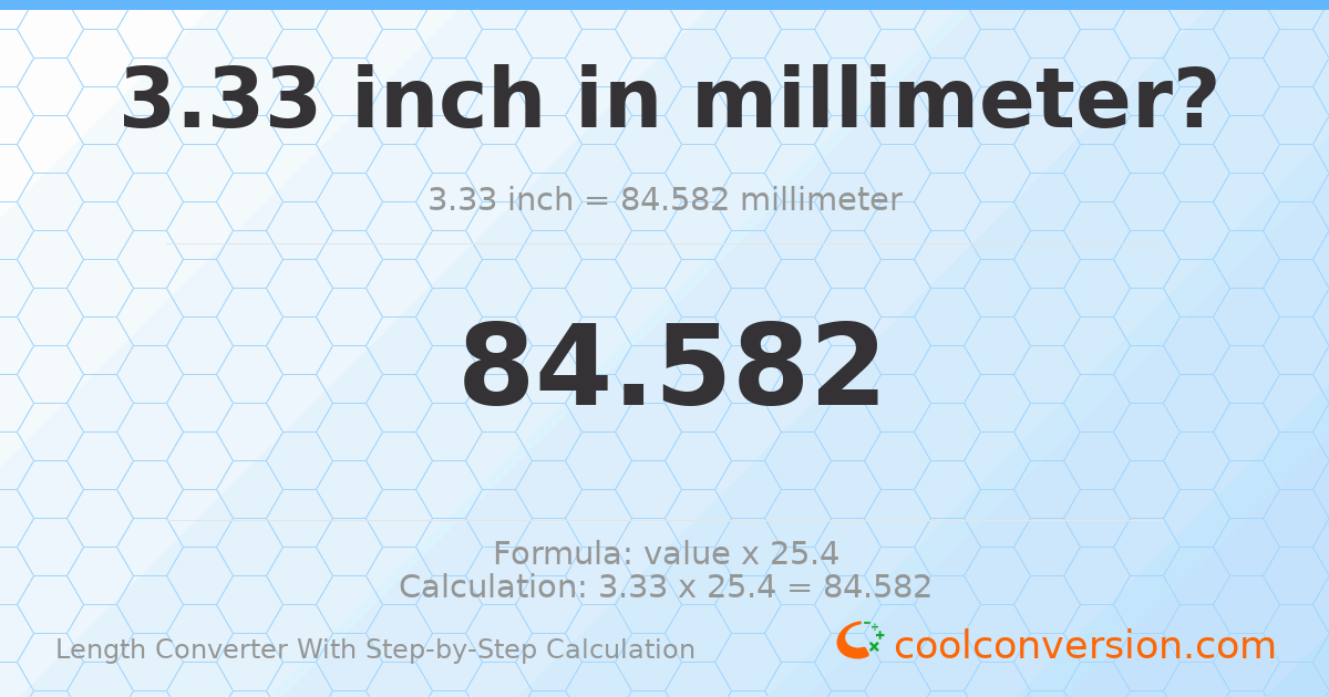 3.33 inches = 84.582 millimeters