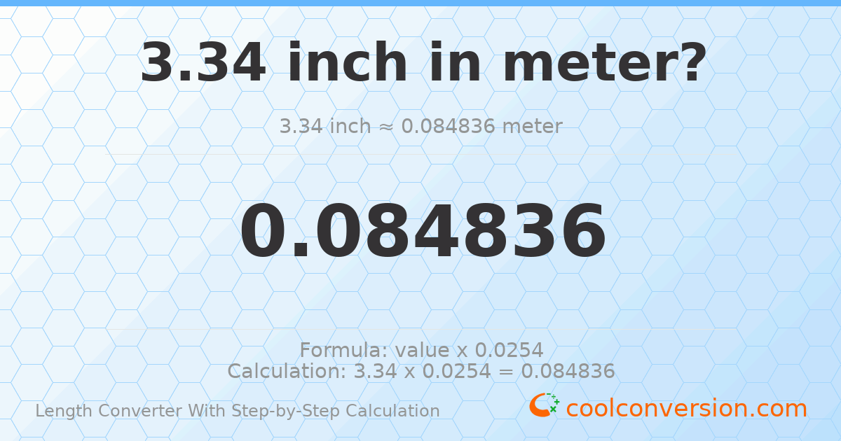 3.34 inches = 0.084836 meters
