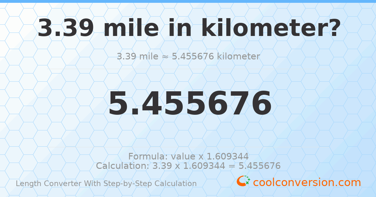 3.39 miles = 5.45568 kilometers