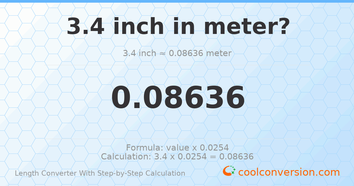 3.4 inches = 0.08636 meters