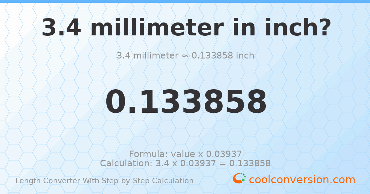 3.4 millimeters = 0.133858 inches