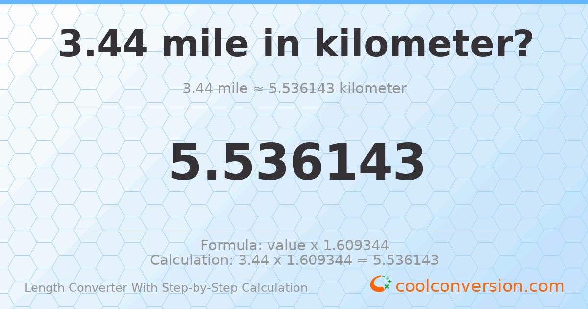 3.44 miles = 5.53614 kilometers