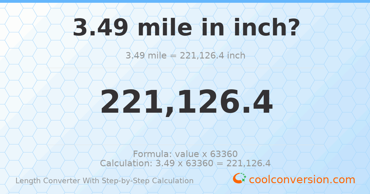 3.49 miles = 221126 inches