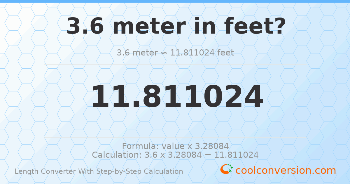 3.6 meters = 11.811 feet