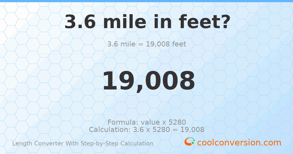 3.6 miles = 19008 feet