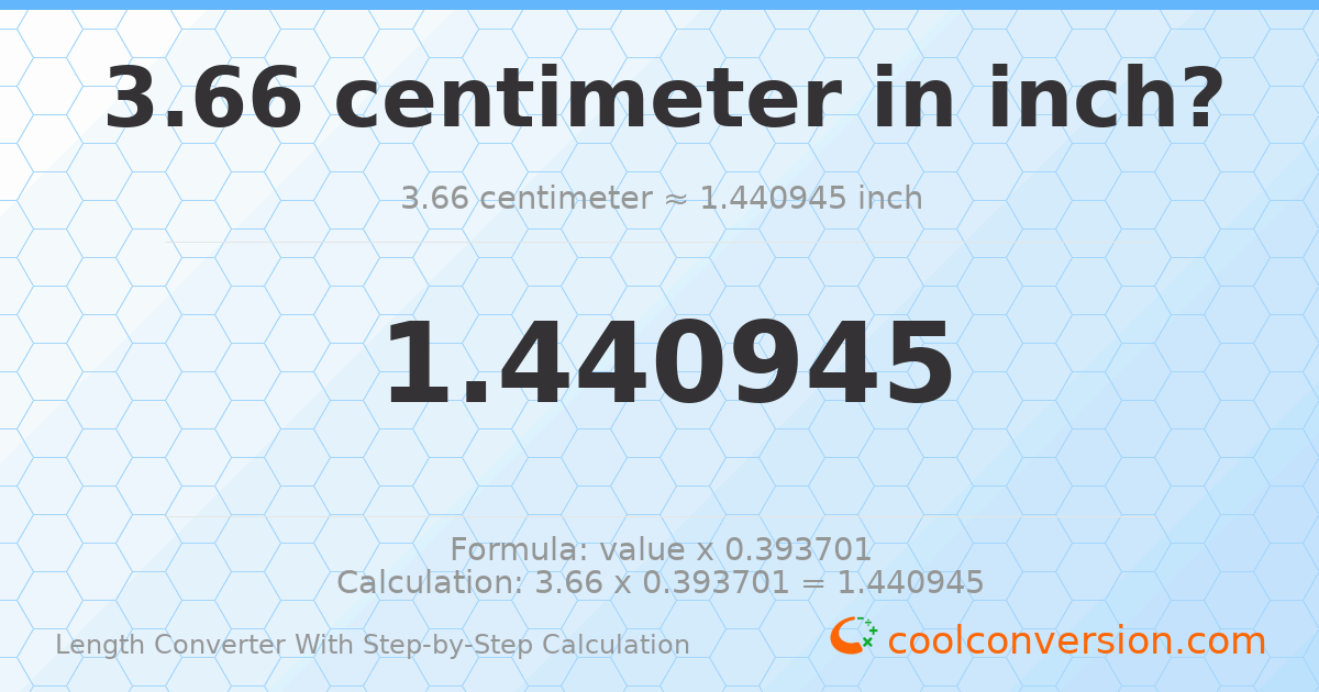 3.66 centimeters = 1.44094 inches