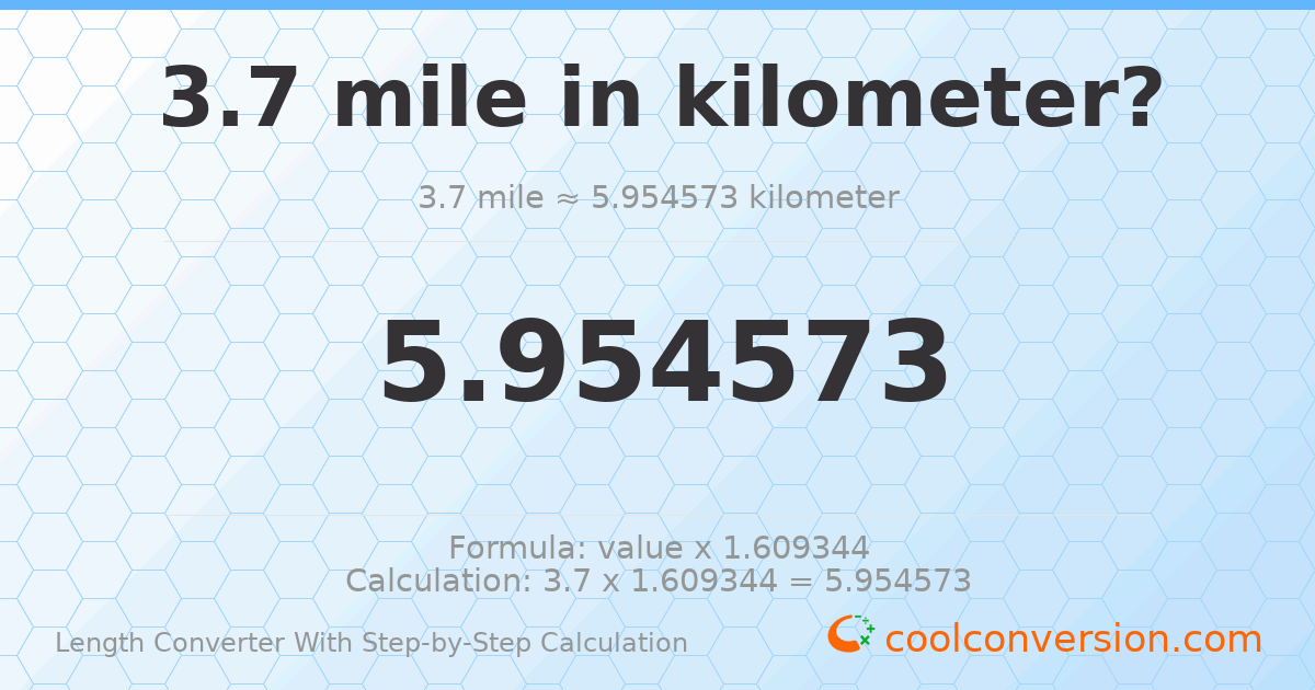 3.7 miles = 5.95457 kilometers