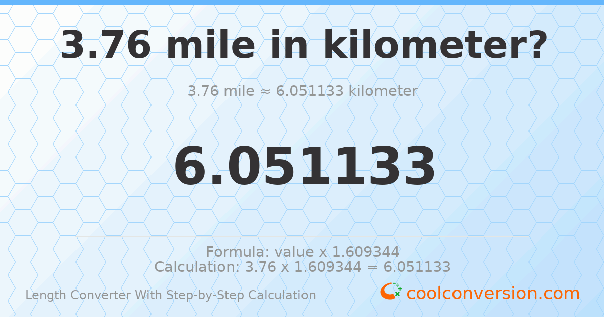 3.76 miles = 6.05113 kilometers