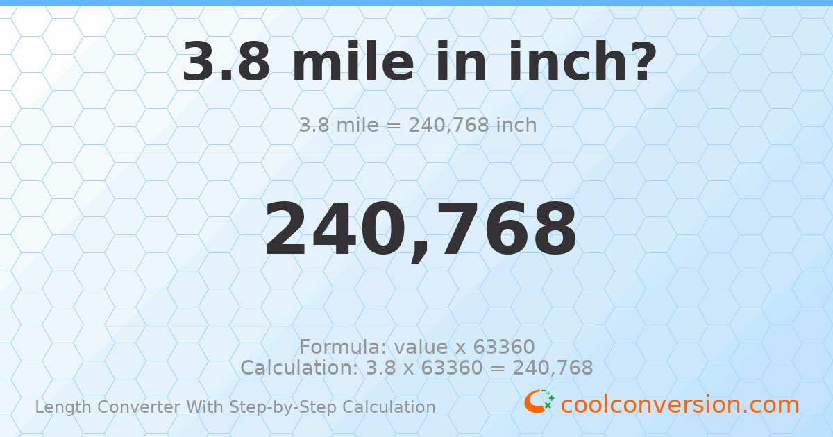 3.8 miles = 240768 inches