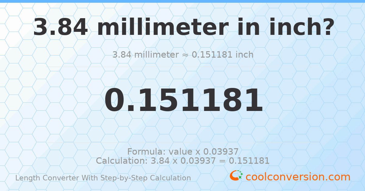 3.84 millimeters = 0.151181 inches