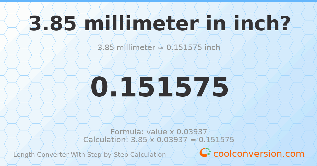 3.85 millimeters = 0.151575 inches
