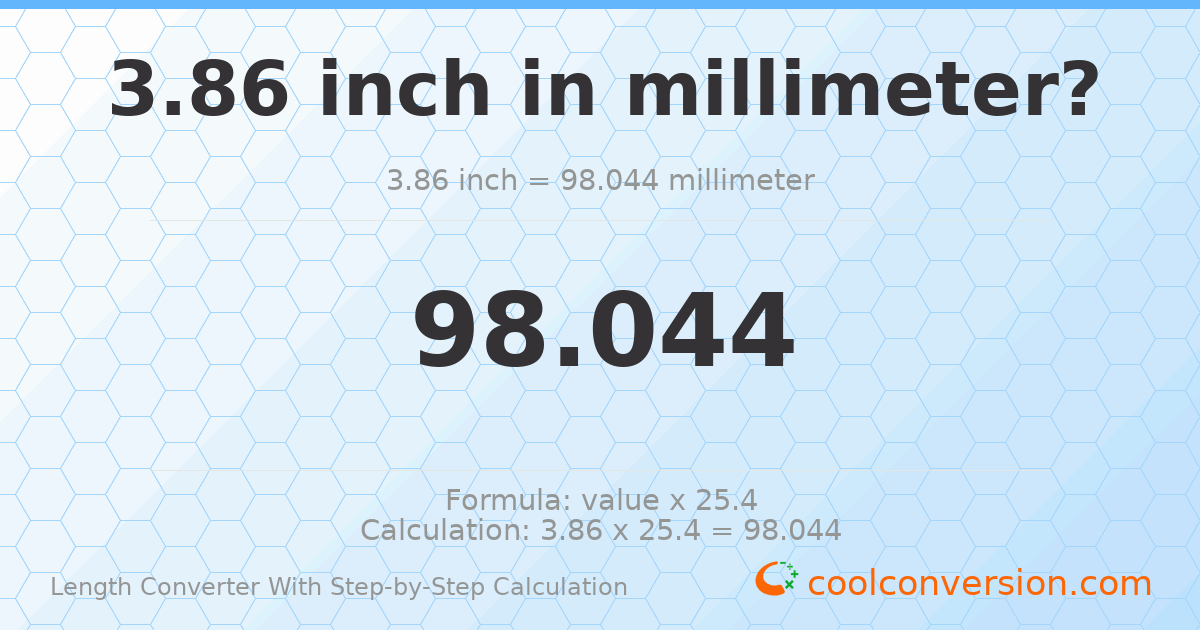 3.86 inches = 98.044 millimeters