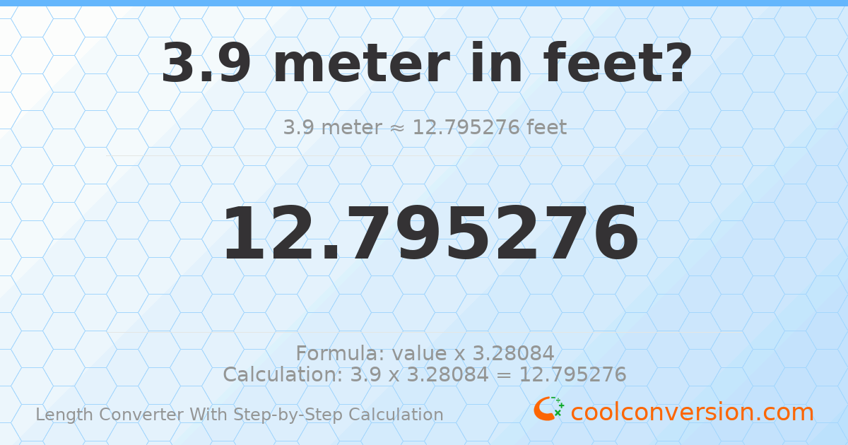 3.9 meters = 12.7953 feet
