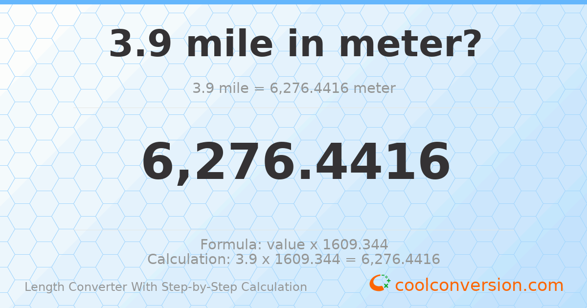 3.9 miles = 6276.44 meters