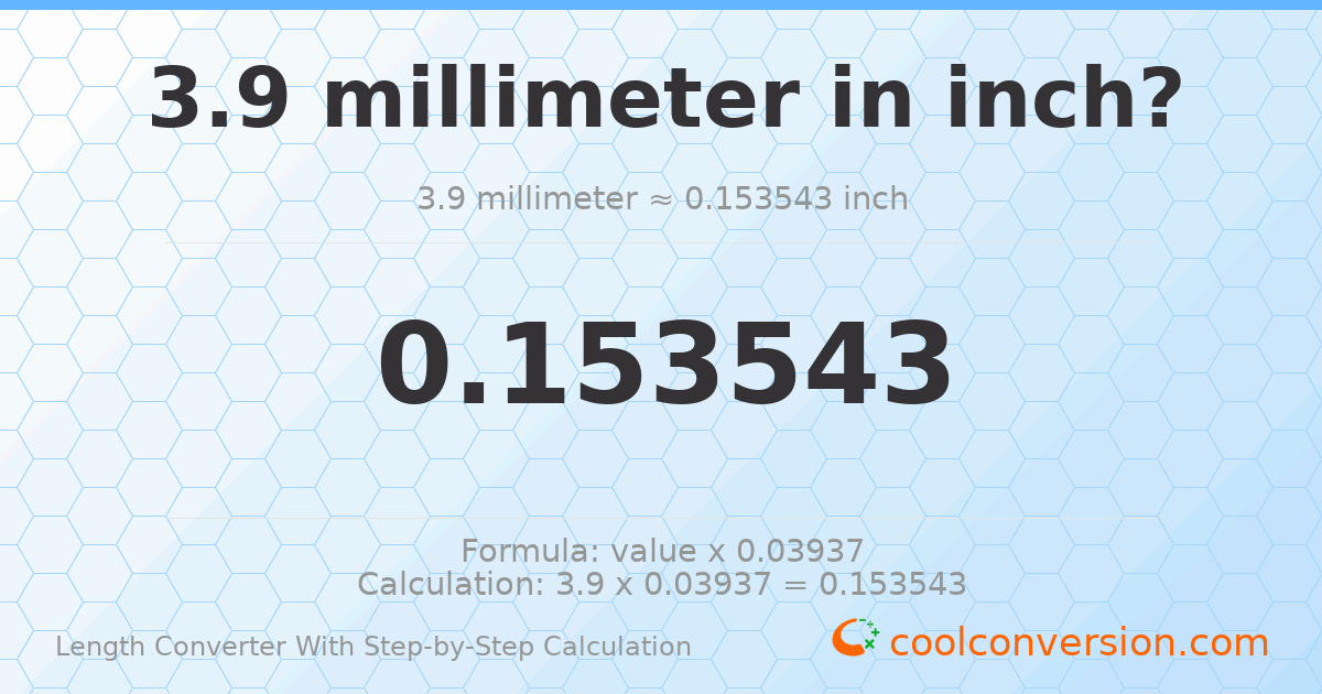 3.9 millimeters = 0.153543 inches