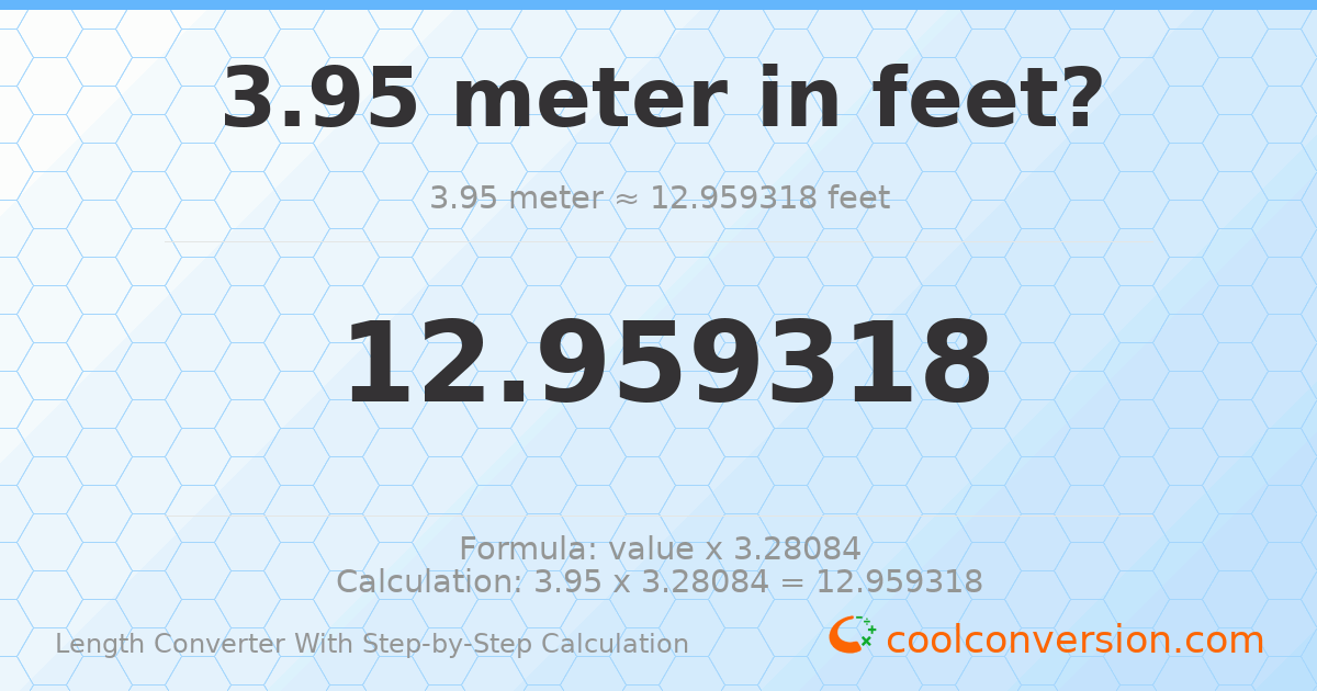 3.95 meters = 12.9593 feet