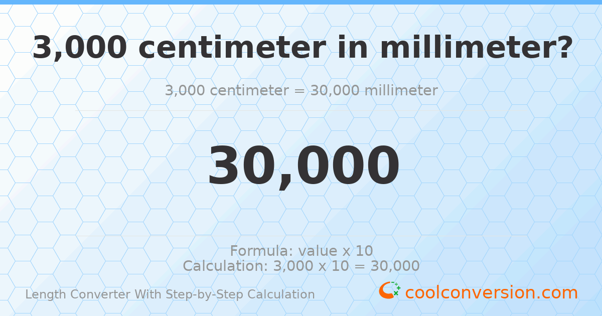 3000 centimeters = 30000 millimeters