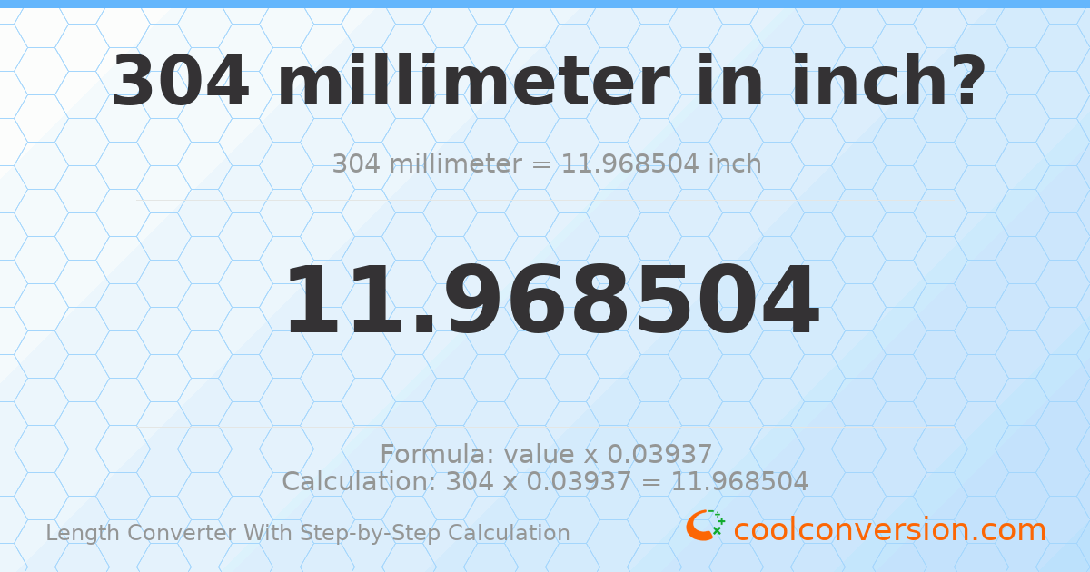 304 millimeters = 11.9685 inches