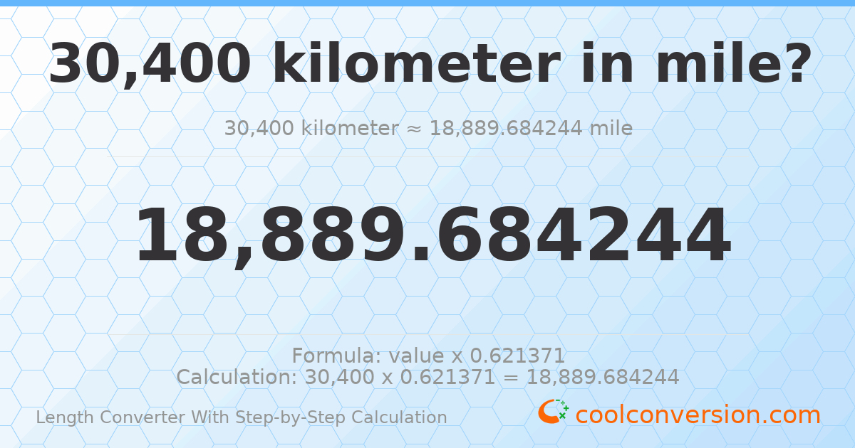 30400 kilometers = 18889.7 miles