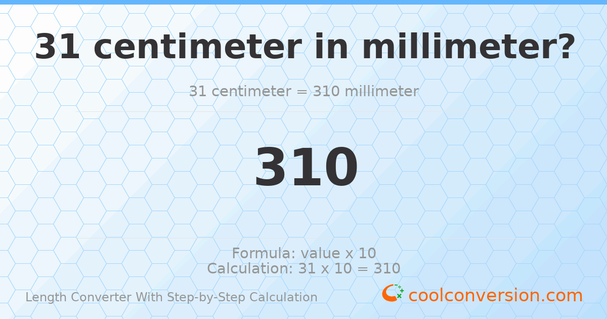 31 centimeters = 310 millimeters