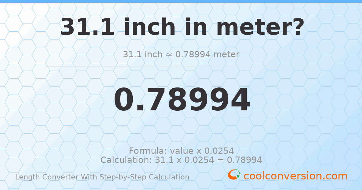 31.1 inches = 0.78994 meters