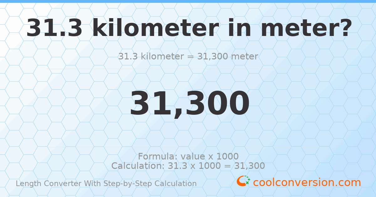 31.3 kilometers = 31300 meters