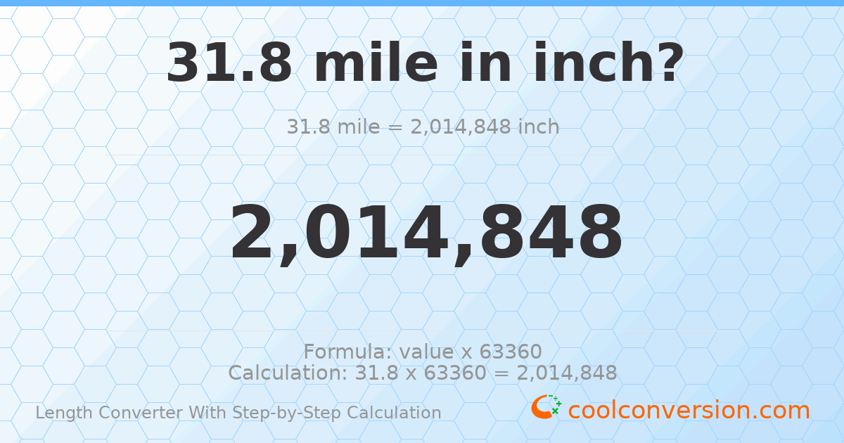 31.8 miles = 2014850 inches