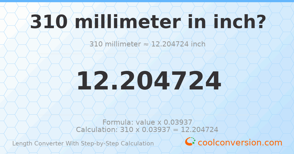 310 millimeters = 12.2047 inches
