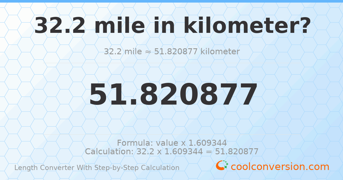 32.2 miles = 51.8209 kilometers