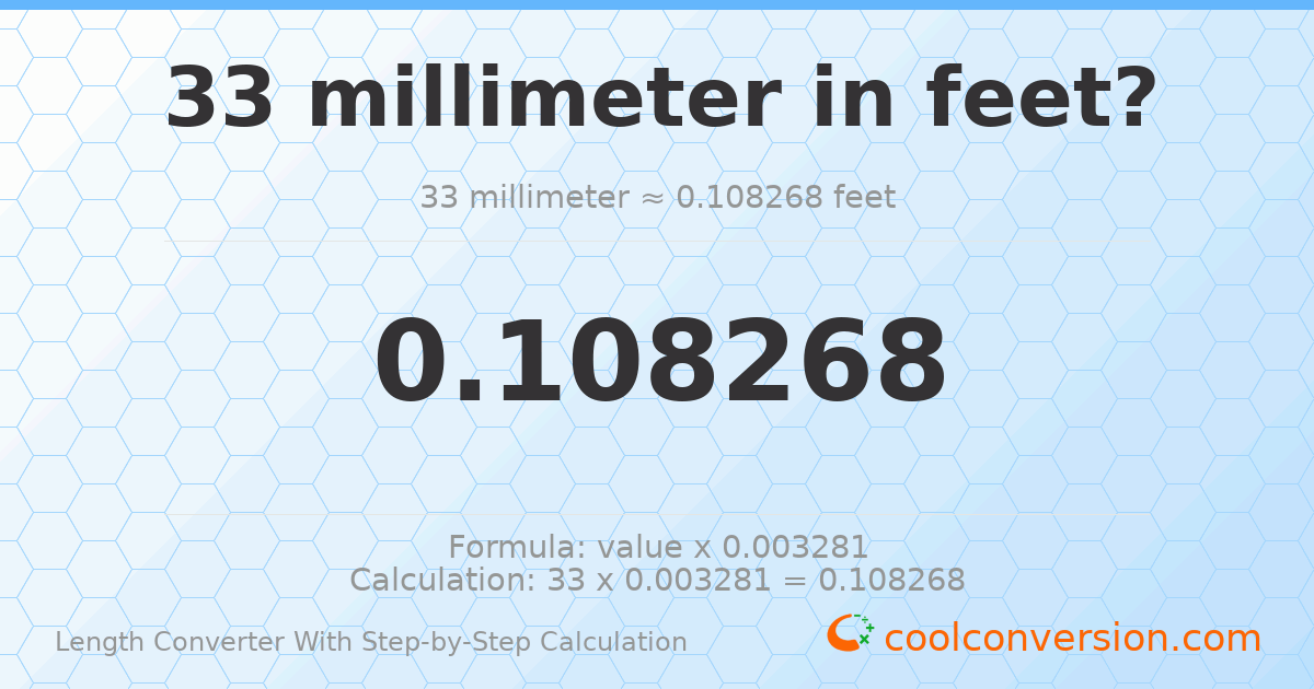 33 millimeters = 0.108268 feet