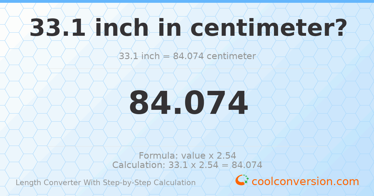 33.1 inches = 84.074 centimeters
