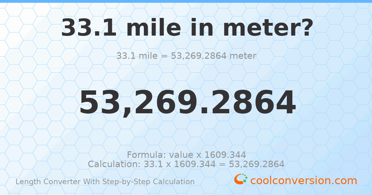 33.1 miles = 53269.3 meters