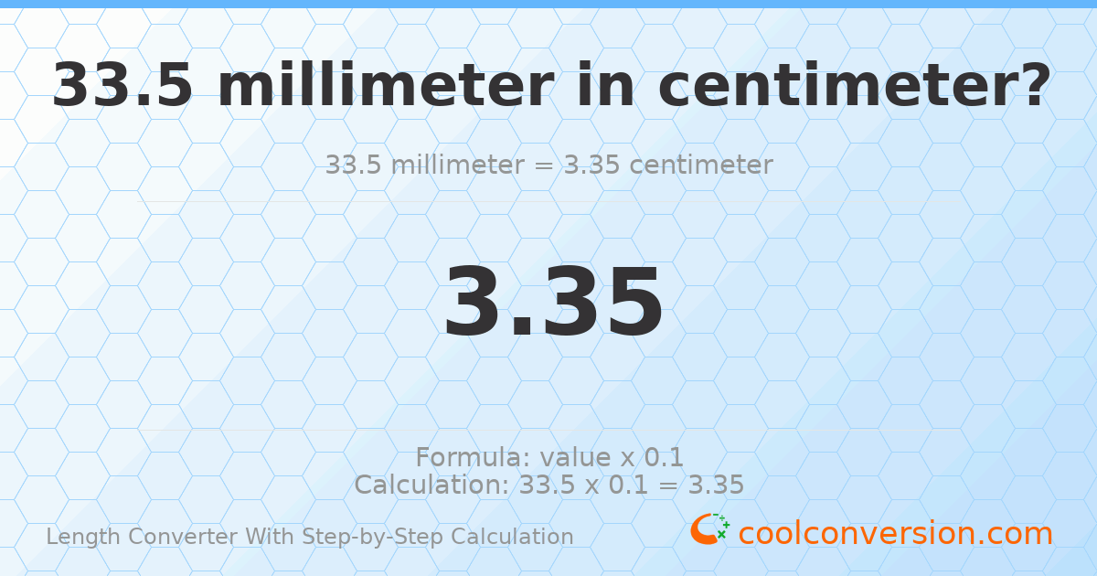 33.5 millimeters = 3.35 centimeters