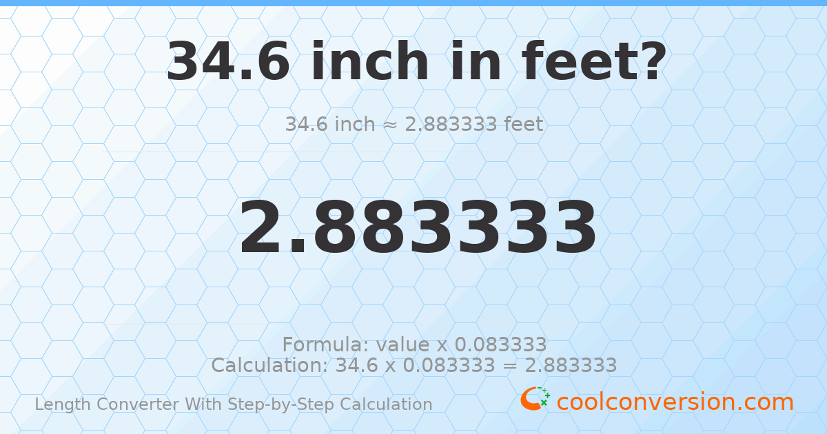 34.6 inches = 2.88333 feet