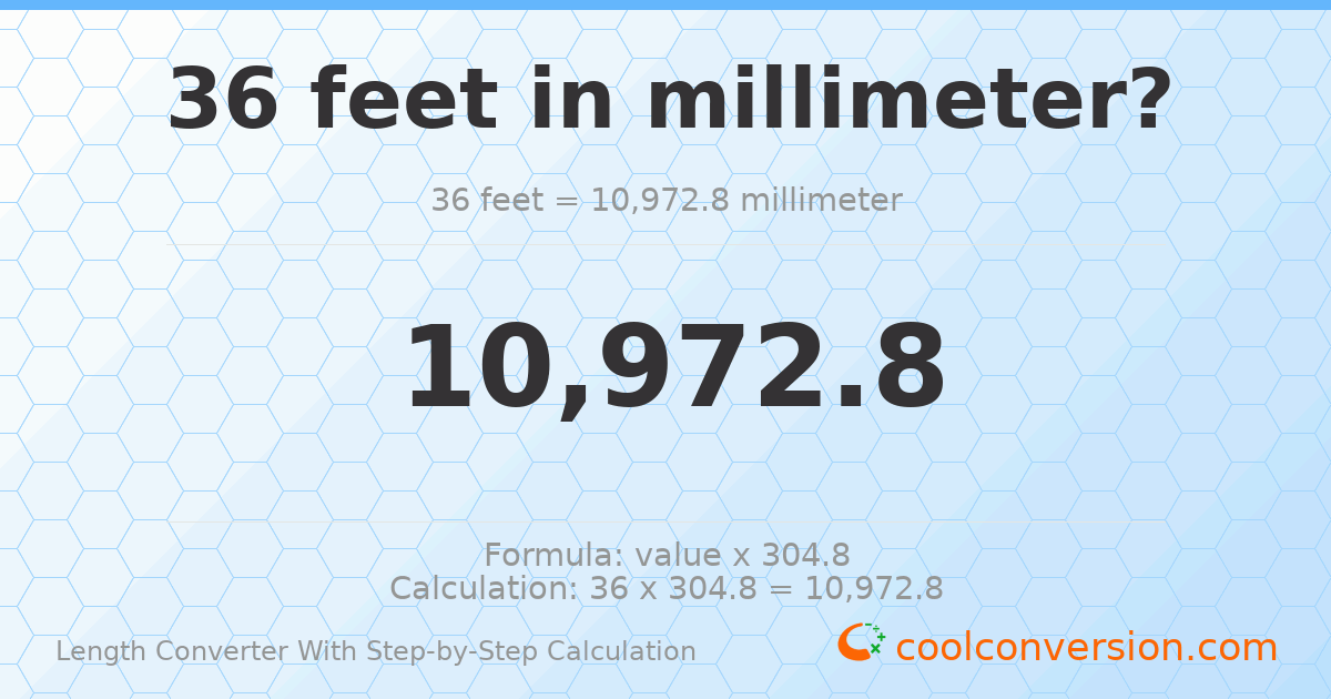 36 feet = 10972.8 millimeters