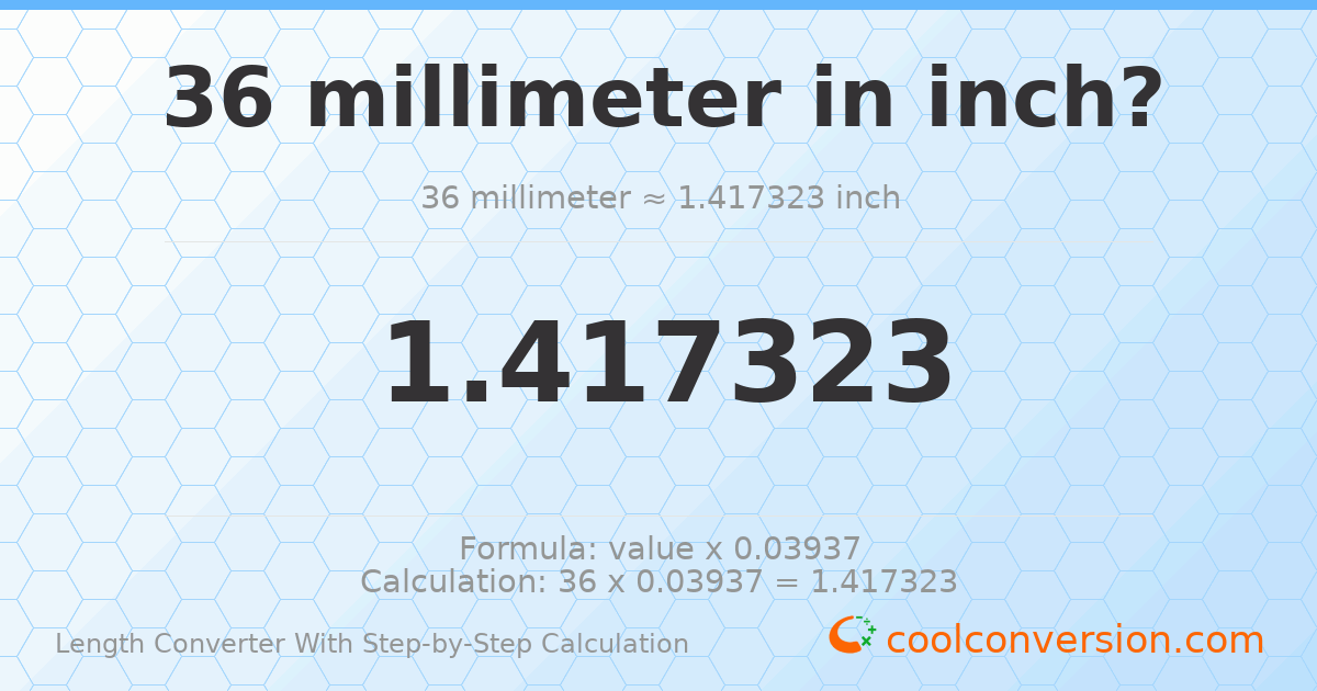 36 millimeters = 1.41732 inches