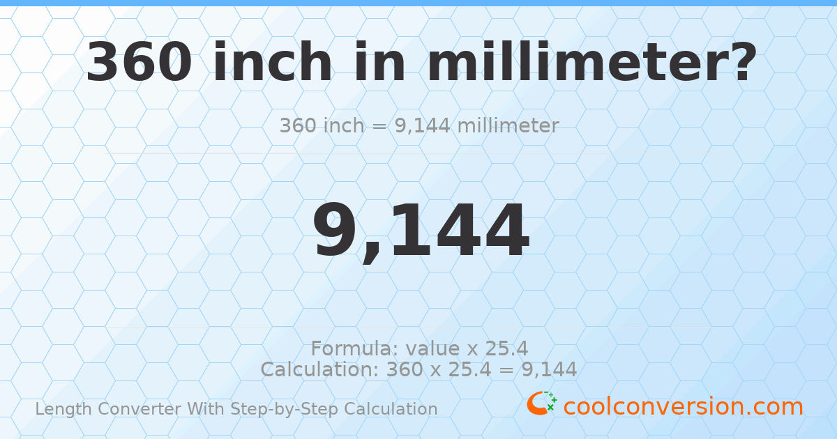 360 inches = 9144 millimeters