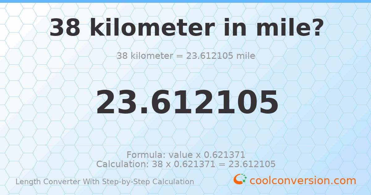 38 kilometers = 23.6121 miles