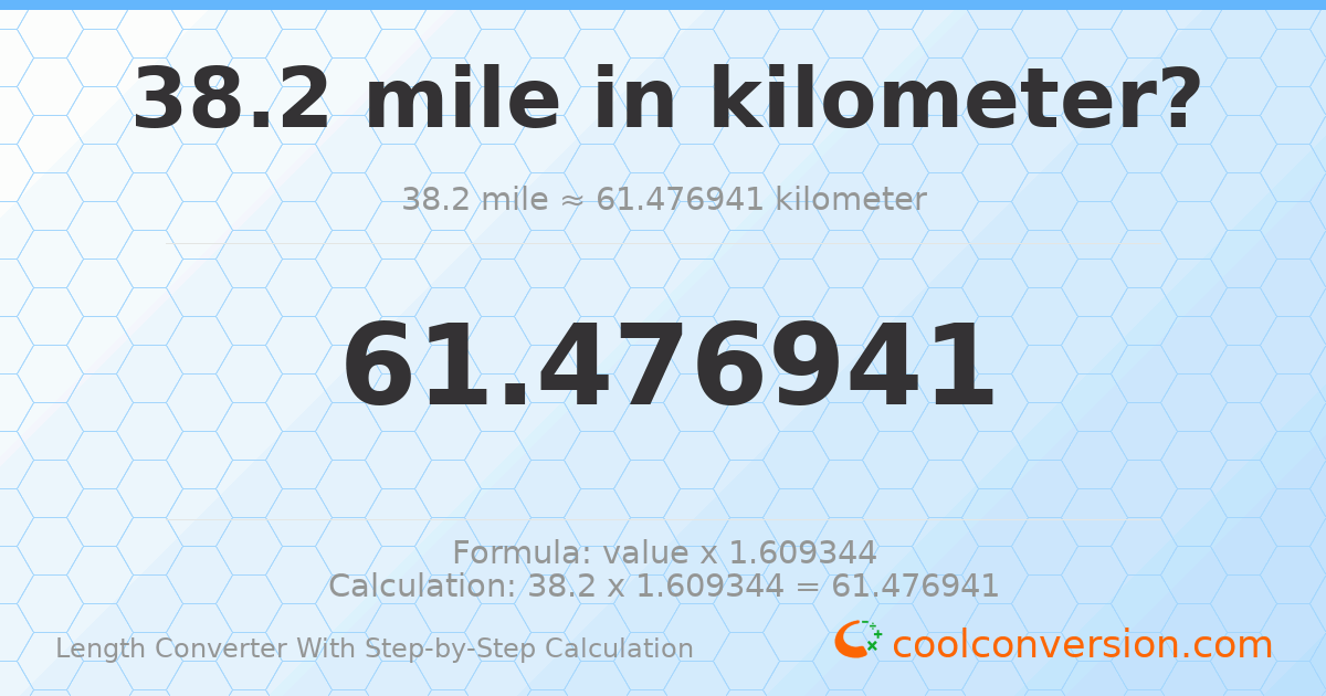 38.2 miles = 61.4769 kilometers