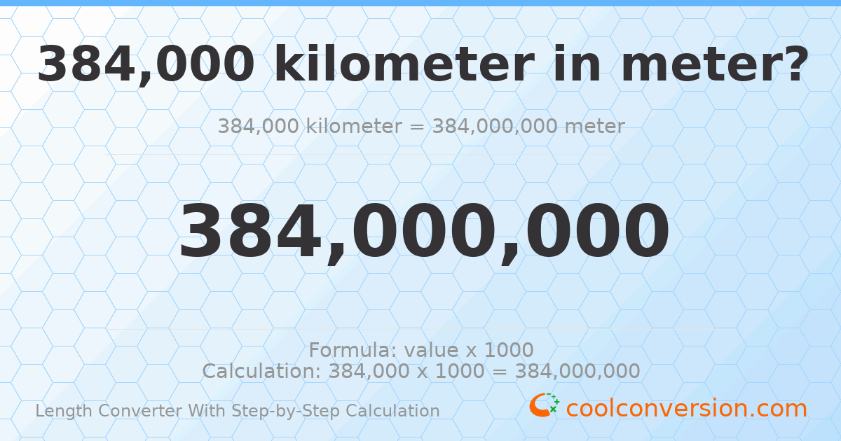 384000 kilometers = 3.84 × 10⁸ meters