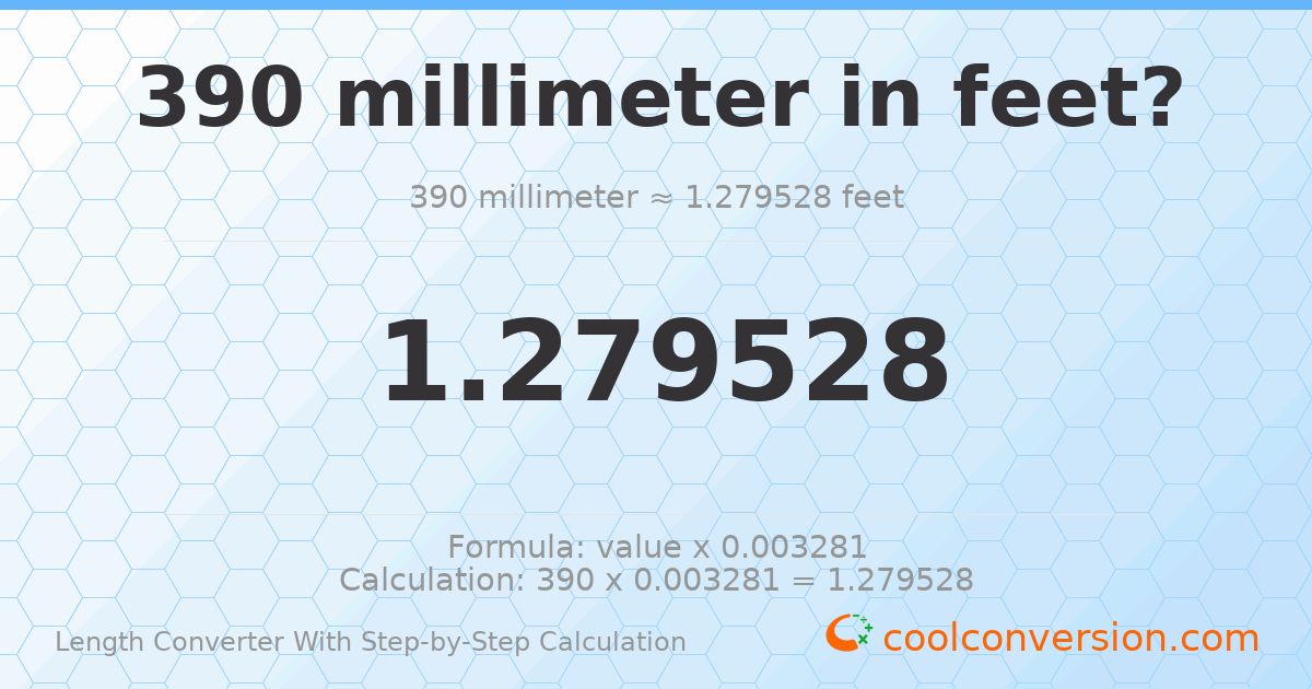 390 millimeters = 1.27953 feet