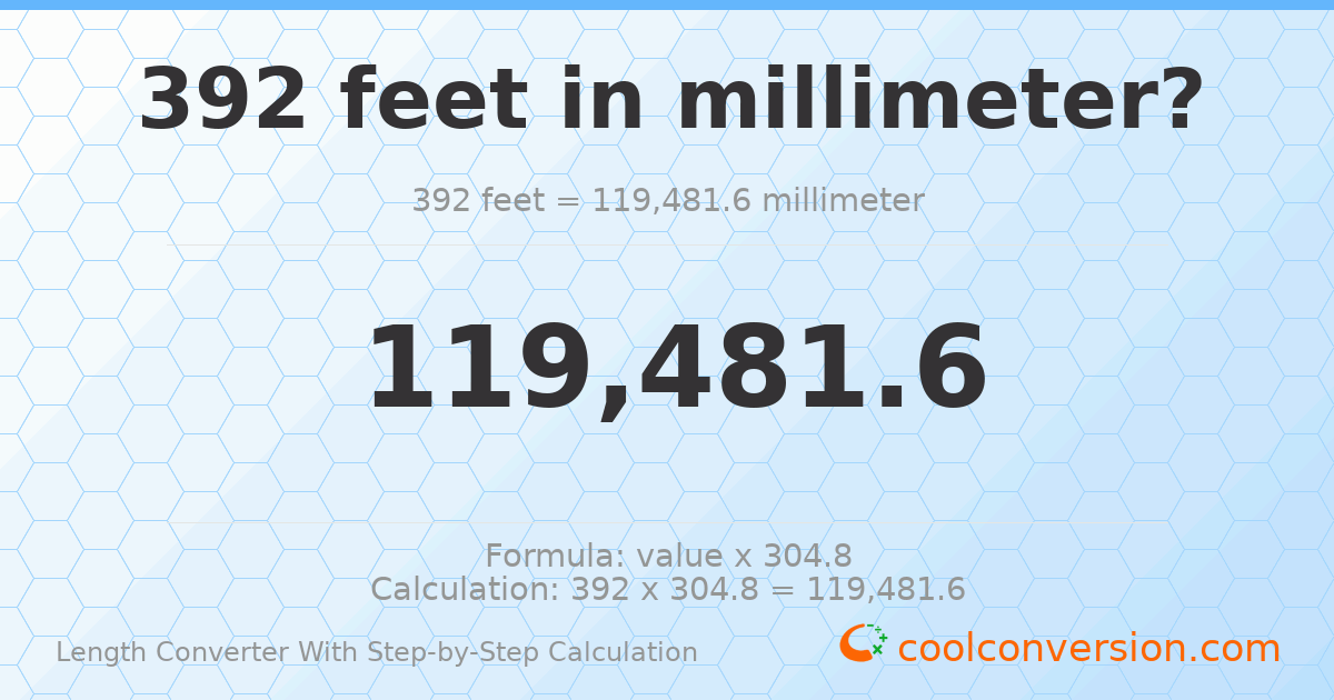 392 feet = 119482 millimeters