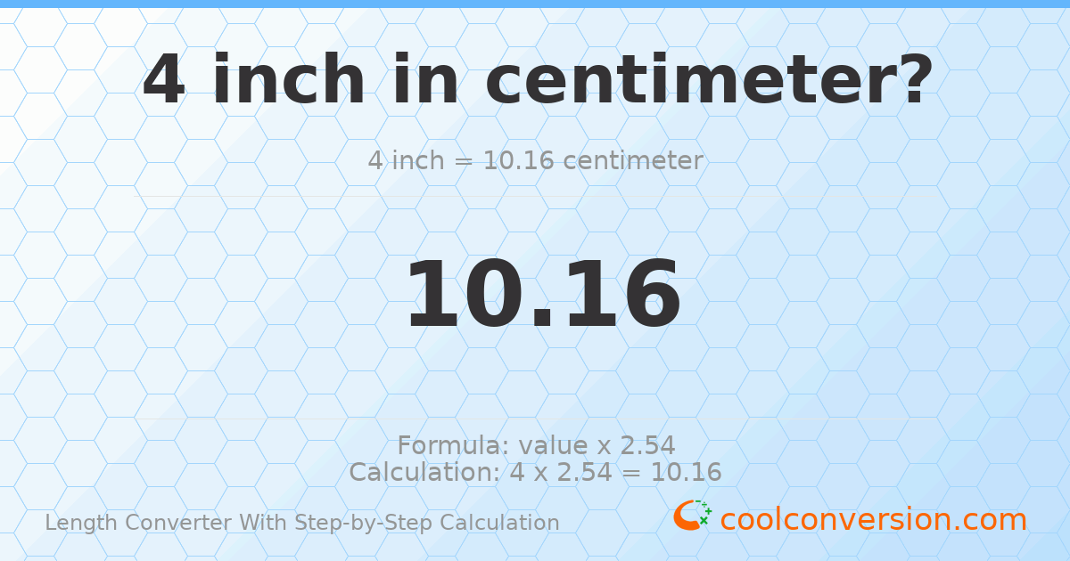 4 inches = 10.16 centimeters